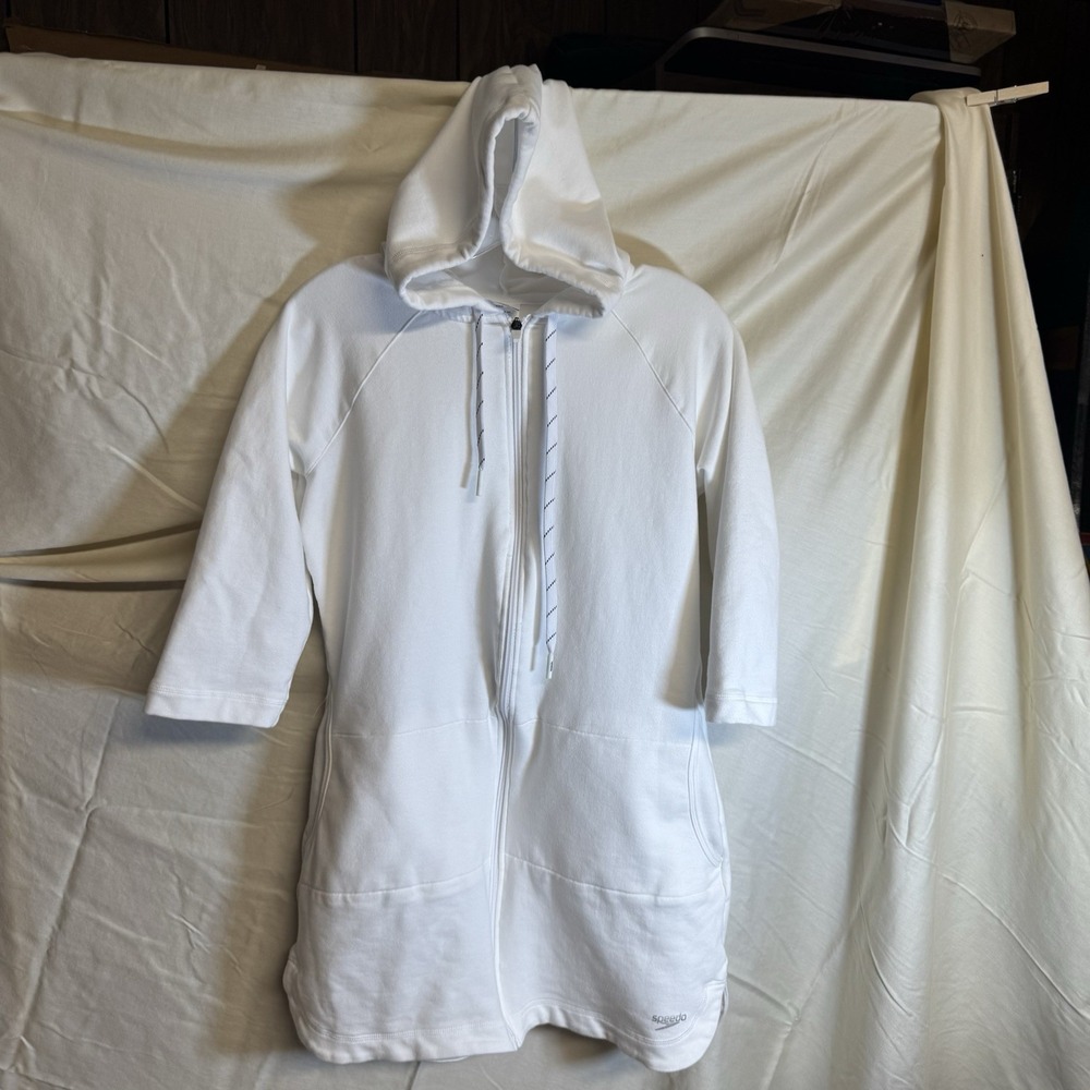 Speedo Hooded Lightweight Cover Up Medium White Robe Swim Aquatic Fitness - Picture 1 of 6